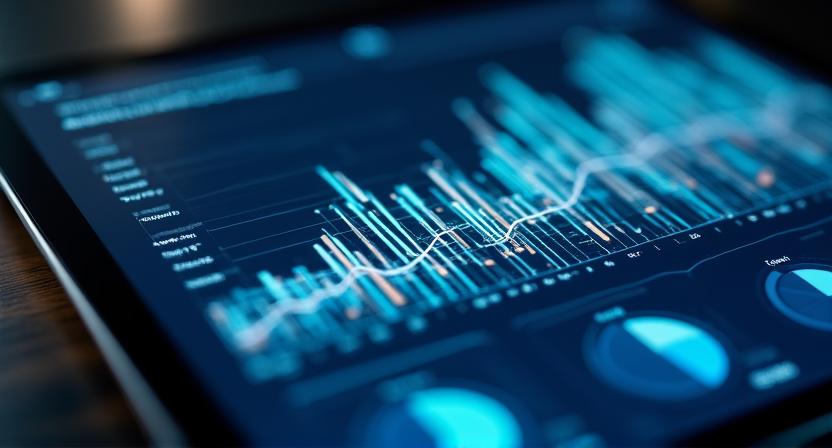 Grafico predittivo avanzato con proiezioni di crescita AI